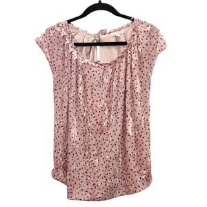 LC Lauren Conrad Womens Pink Velvet Floral Blouse Feminine Cottage Floral Size M